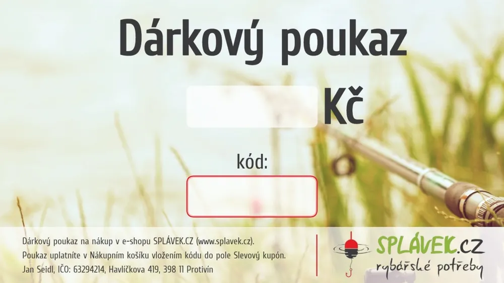 Splávek.cz Dárkový poukaz na nákup v e-shopu SPLÁVEK.CZ,nebo kamenné prodejně v hodnotě 100 Kč Dokud Zásoby Vydrží