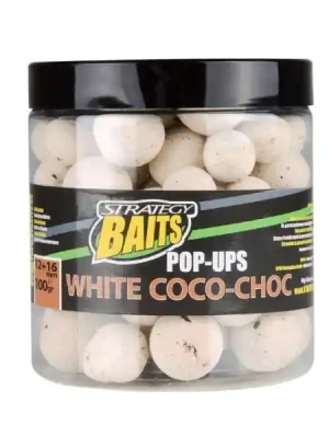 Značkový STRATEGY BAITS Plovoucí boilies Pop-Ups 12+16 mm 100 g White Coco Choc