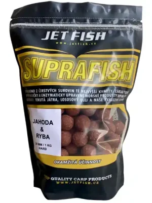 Vysoce Kvalitní JET FISH Supra Fish Extra Tvrdé Boilie Jahoda & Ryba 24 mm 1 kg 24 mm