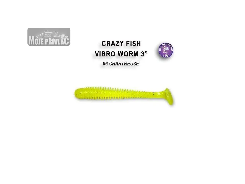 Gumová nástraha Crazy Fish Vibro Worm 7,5cm 06 Chartreuse (5ks) Tovární Cena