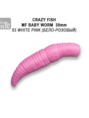 Autentický Gumová nástraha Crazy Fish Trout Baby Worm MF Sinking 30mm 53 White pink- Sýr (12ks)