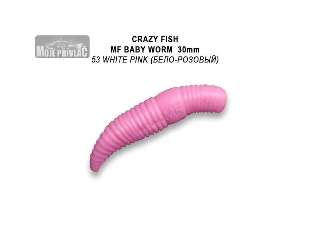 Autentický Gumová nástraha Crazy Fish Trout Baby Worm MF Sinking 30mm 53 White pink- Sýr (12ks)
