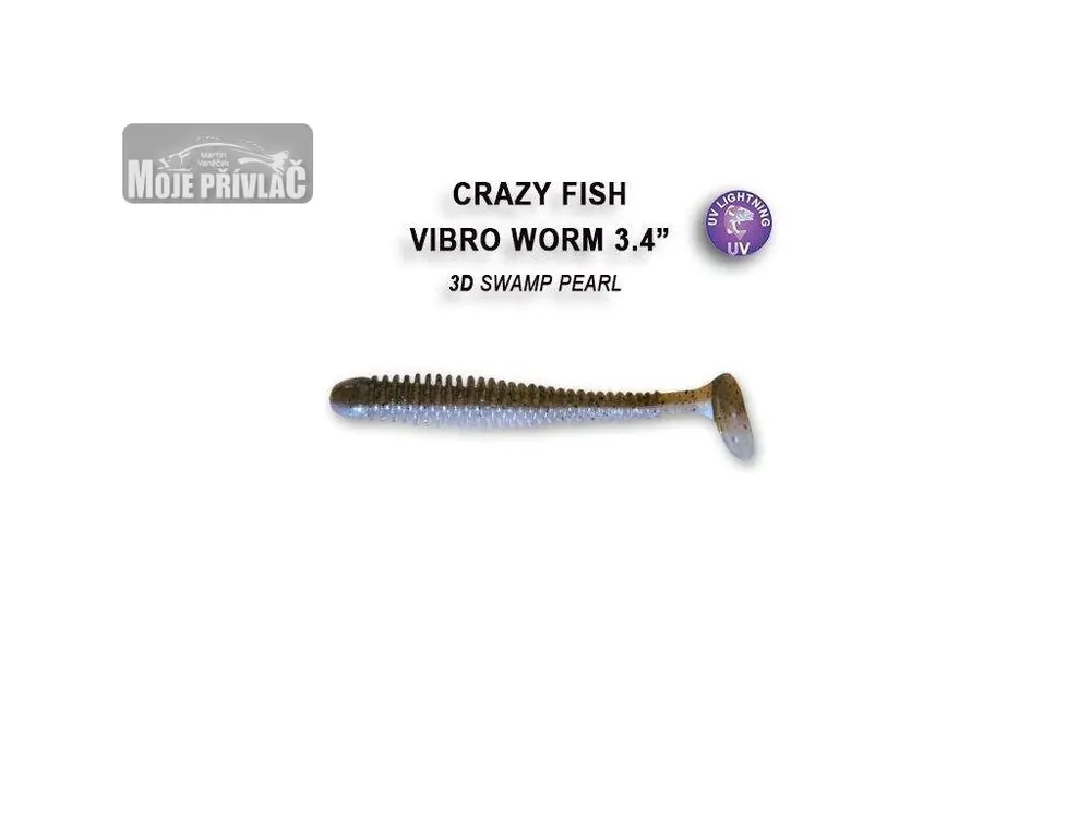 Objednat Nyní Gumová nástraha Crazy Fish Vibro Worm 8,5cm 3D Swamp pearl Floating (5ks)