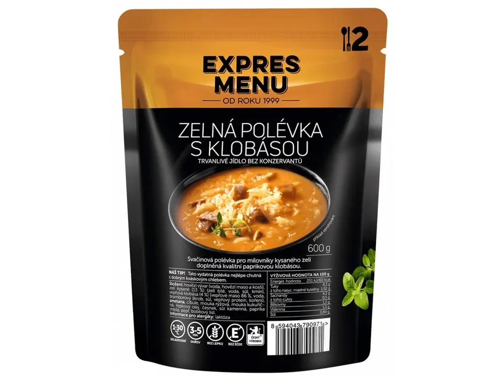 Časově Omezené Expres Menu Zelná polévka s klobásou - bezlepkové jídlo