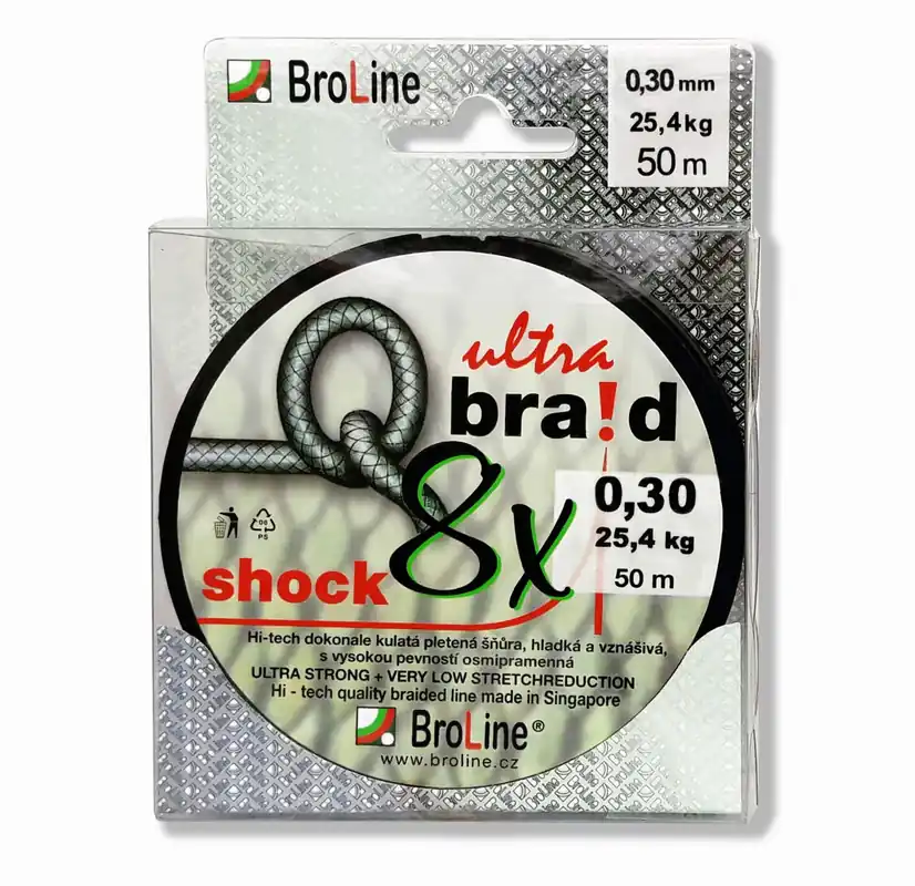Nakupujte Hned BroLine Pletená šňůra QBraid 8x Shock 0,25 mm - 19,7 kg - 50m