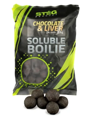 Časově Omezené Stég SOLUBLE BOILIE 24mm 1kg - Játra a čokoláda