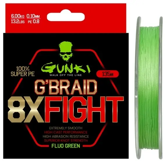 GUNKI Šnůra G Braid 8X Fighting (Pe1,0) 135m 0,13mm 7,7kg Akce