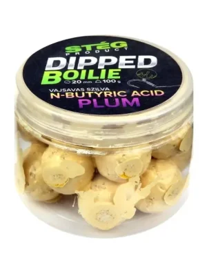 Časově Omezené Stég Dipped boilie 100g 20mm - Butyric/Plum