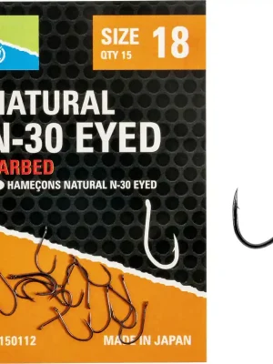 Preston Innovations Háčky Natural N-30 Eyed - Vel. 18 15ks Víkendová Akce