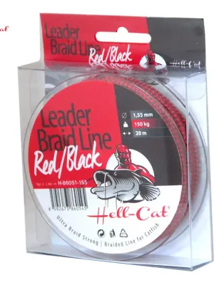 Dokud Zásoby Vydrží HELL-CAT - Pletená šňůra leader braid line RED/BLACK 1,55mm/150kg/20m
