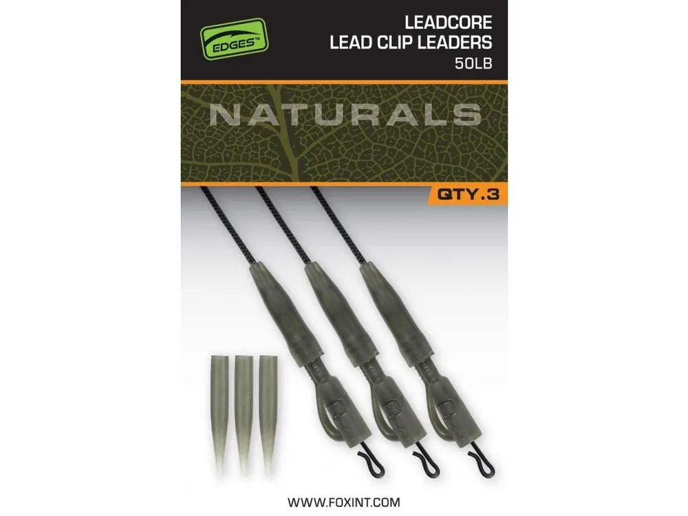 Fox Naturals Leadcore PG Lead Clip Leaders 50lb 3ks Finální Výprodej