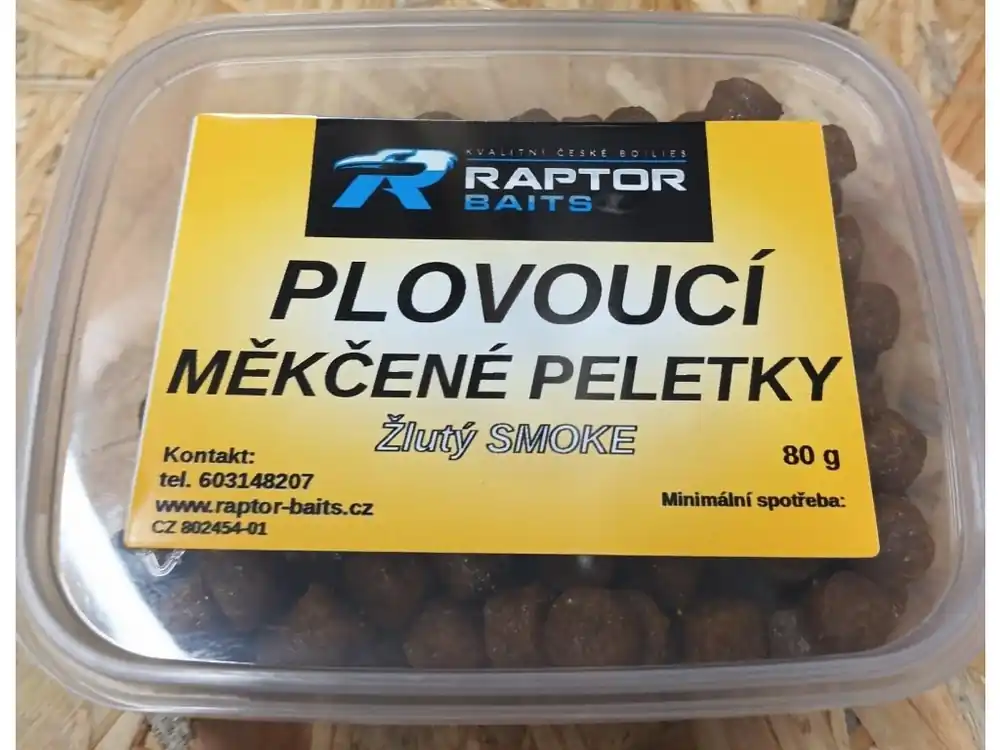 Raptor Baits Plovoucí měkčené peletky Žlutý Smoke 80g Akce