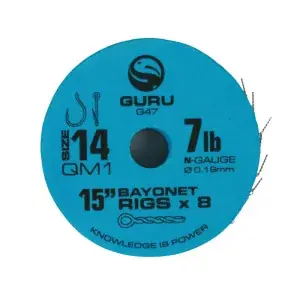 Guru QM1 Bayonet Ready Rigs 15 předvázaných háčků - 38 cm - 16 QM1 - 7lb - 0,17mm Novinka