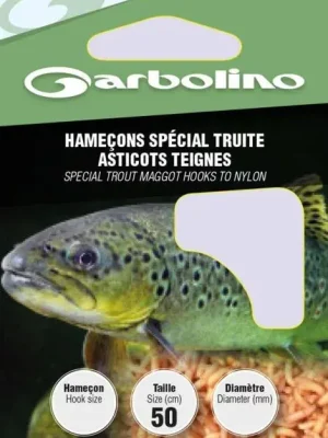 Garbolino Trout Maggot Hooks To Nylon 16 s lopatkou, s protihrotem Monofilní předvázaný háček 10ks Vrácení Zdarma