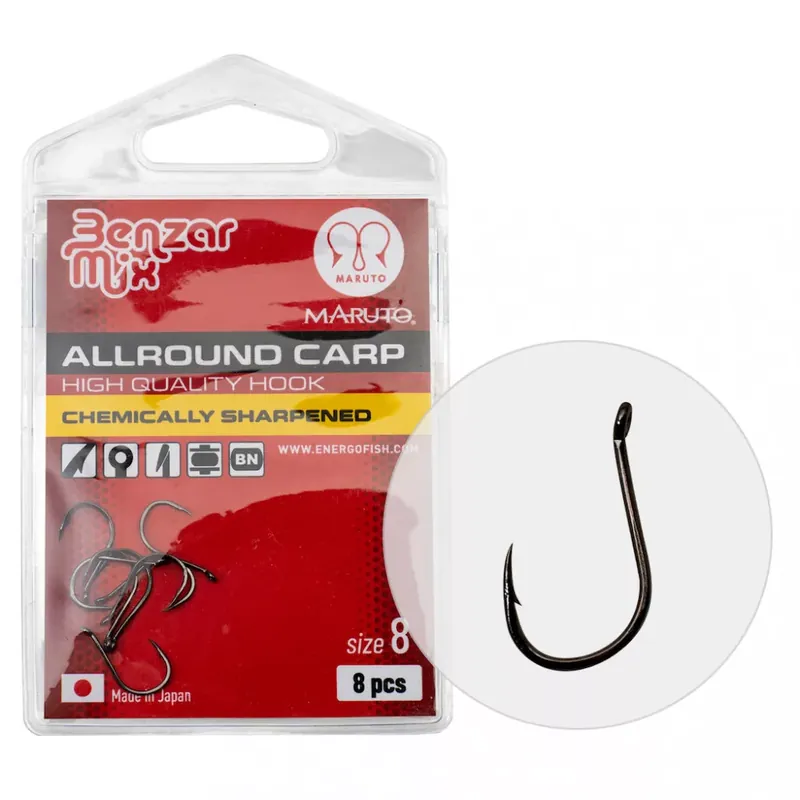 Poslední Šance BENZÁR ALLROUND CARP HÁČEK 1/0 5KS/BAL - Feeder háček - Háček s protihrotem, Háček s očkem