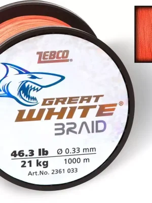 Autentický Zebco O 0,25mm Great White™ Pletená šňůra D: 1000m 12,00kg / 27lbs oranžová - Pletená šňůra