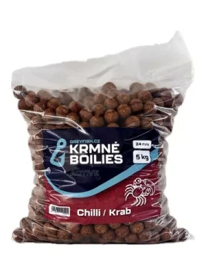 Greyfish Krmné boilies ACTIVE Chilli/Krab 5kg 24mm Rychlé Dodání