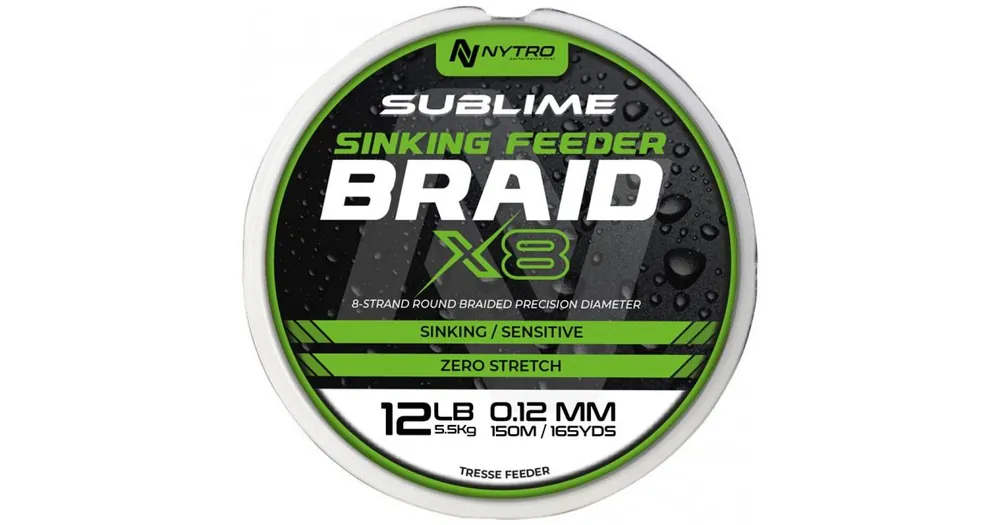 Super Cena Nytro Šňůra Sublime X8 Sinking Feeder Braid 150m 0,12mm 5,9kg