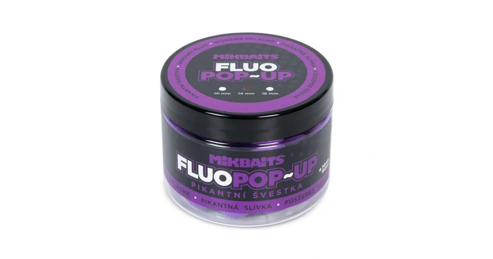 Akční Cena Mikbaits Plovoucí fluo boilie Pikantní švestka 150ml 14mm
