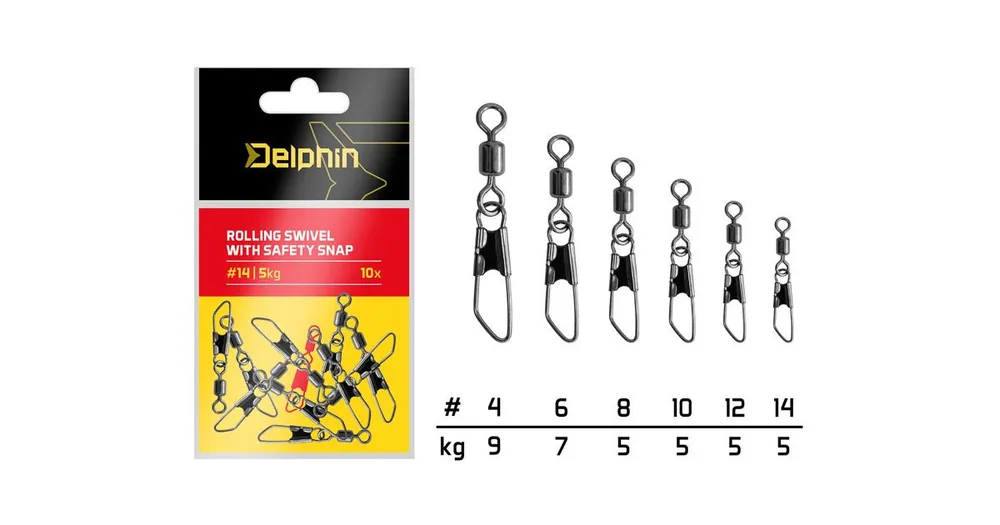 Víkendová Akce Delphin Karabinka s obratlíkem Rolling swivel with safety snap Velikost 10 5kg 10ks
