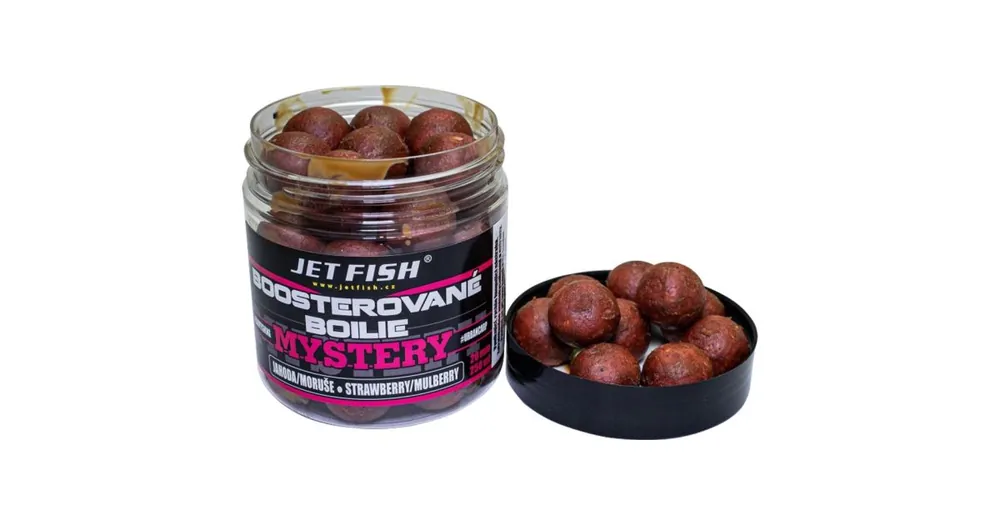 Levný Jet Fish Boosterované boilies Mystery Jahoda/Moruše 250ml 24mm