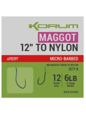 Autentický KORUM Návazec Maggot Hook To Nylon Barbed Velikost 16 8ks