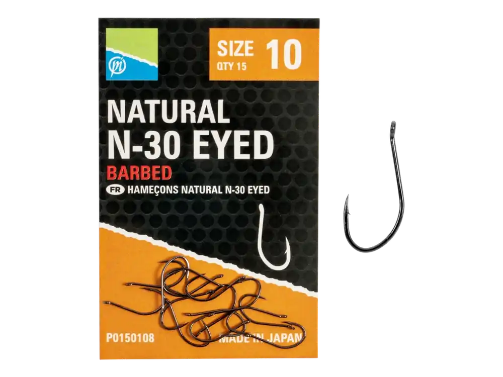 Preston Háček Natural N-30 Eyed Velikost háčku 10 Vysoce Kvalitní