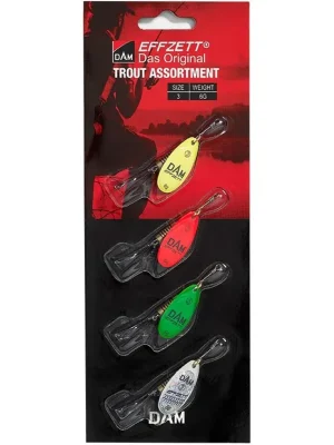 DAM sada třpytek Effzett Assortment Spinner 4ks vel.3 6g Sinking Trout Omezená Nabídka